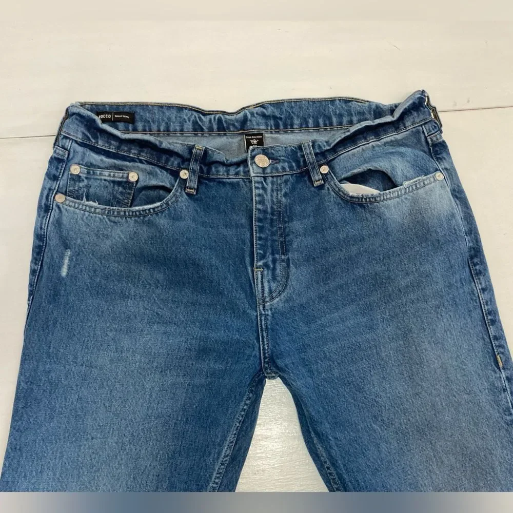 True Religion Jeans Men’s 38 Blue Rocco Relaxed Skinny Distressed Denim